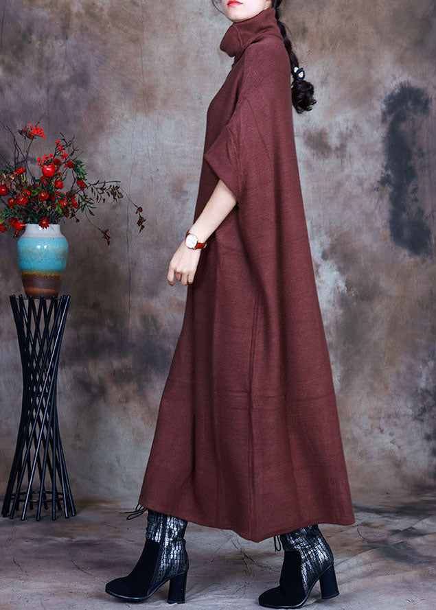 フレンチ チョコレートカラー タートルネック ニットワンピース 春